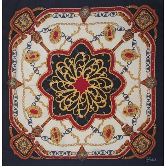 OLIVERA Blue Royal Silk Scarf 34.5"/ 34” EC - Picture 2 of 11